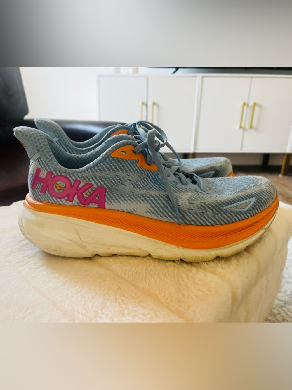 HOKA One Clifton 9 Blue Orange Road Running Shoes